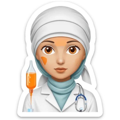 leukemia patient with headscarf and IV drip with doctor, orange ribbon symbol sticker