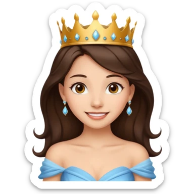 a beautiful brunette hair princess, wear a crown, wearing a gown with elegant piercing and smile gently  sticker
