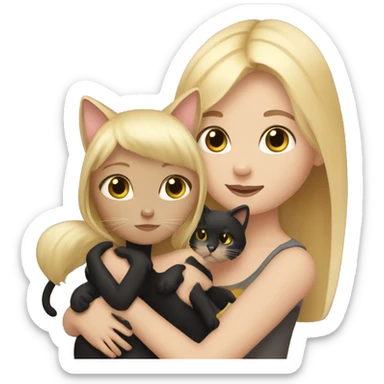 girl with blonde straight hair holding black cat sticker