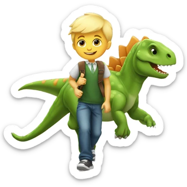 Cute boy blonde dinosaur going to school  sticker
