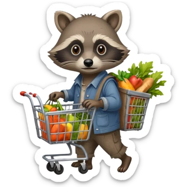 Hobo raccoon with grocery cart sticker