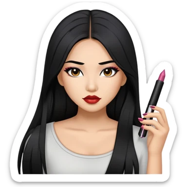 baddie with Asian and Latina features, long straight black hair, makeup sticker