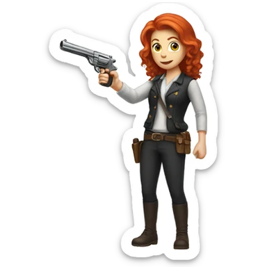 Redhead holding pistol sticker