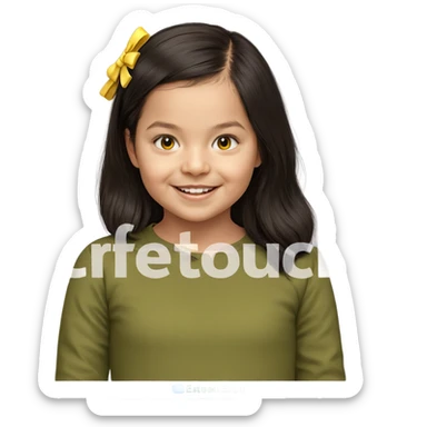 smiling girl with yellow bow sticker