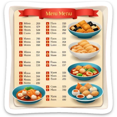 Paper menu with Chinese dishes sticker