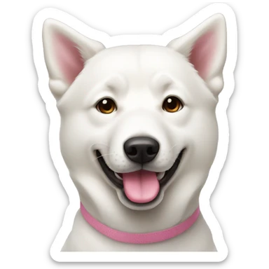 White jindo with pink nose sticker