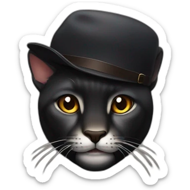 a black big cat with brown eyes holds a cap in his teeth sticker