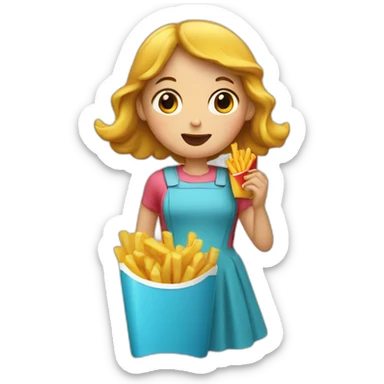 a girl eating french fries sticker
