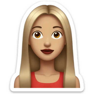 straight long hair and brown eyes with red lipstick sticker