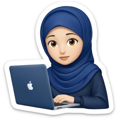 dark blue hijab cute girls with labtop with front profile sticker