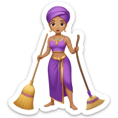 genie cleaning up, genie with a broom, genie sweeping the floor, no artifacts, no extras, two arms, one broom, purple clothing sticker