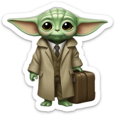 BABY YODA WEARING A SUIT HOLDING A SUITCASE sticker