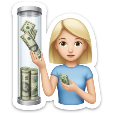 girl enter money in tube sticker
