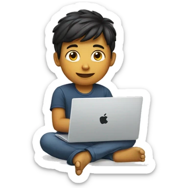 a boy with apple laptop sticker