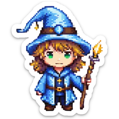 cute chibi male wizard with hat and wand sticker