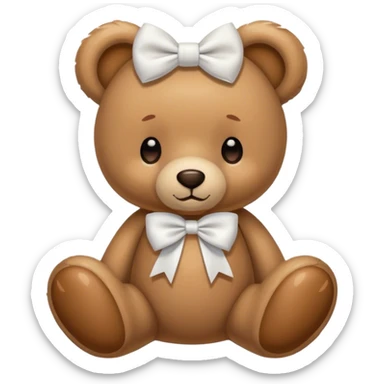 Beige teddy bear with white bow sticker