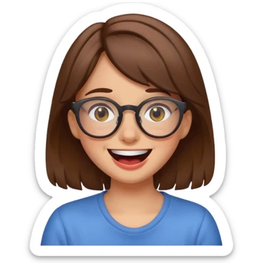 funny girl with brown hair and glasses, laughing tears expression, Discord emoji style sticker