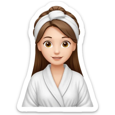 happy white long brunette hair girl with hazel eyes in a bathrobe and her hair tied up in a towel sticker