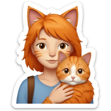 person with cat on their shoulder sticker