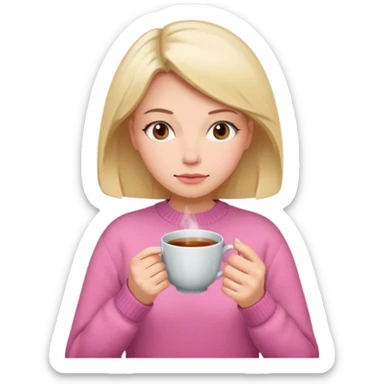 woman whith a pink sweat who is cold whith a cup of tea sticker