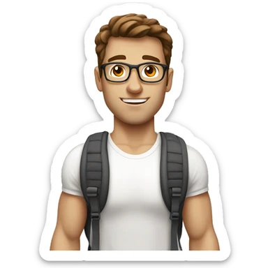 white nerd guy with brown hair going to gym sticker