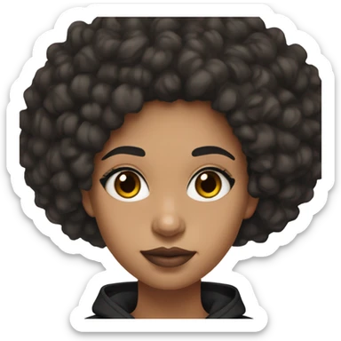 mixed girl with black curly hair and dark brown eyes and has lips with brown lip liner combo and wearing a Nike hoodie black  sticker