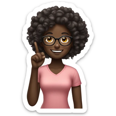 Dark skin girl with curls and glasses shooting a finger while smiling sticker