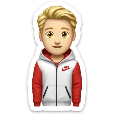 A young white guy in a red nike tech fleece sticker