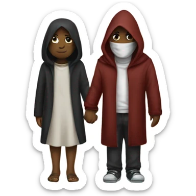 Hooded alian holding hands with a person sticker