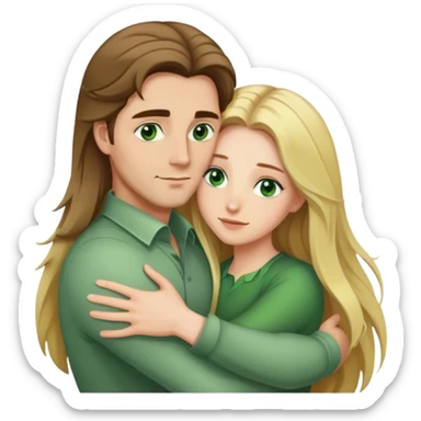 Brunette green eye man hugging woman with long blonde hair sticker