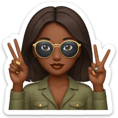 A girl with dark skin sunnies and doing a peace sign sticker