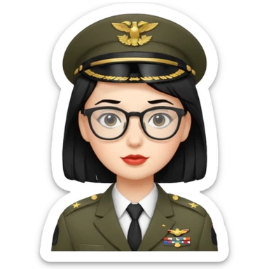 Black hair military secretary glasses nerd cute sticker