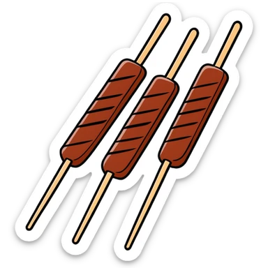 Skewers of grilled marinated beef for Vietnamese Bún Thịt Nướng, showing the meat being grilled on wooden skewers sticker