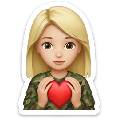 Blonde girl holding camo heart sticker