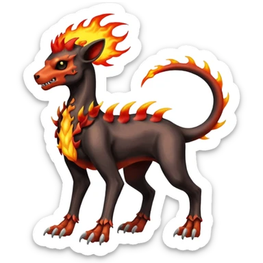 Badass skeletal cool shiny Houndoom-Charmeleon-Fakémon-hybrid-creature (full body)  with flamey Mohawk  sticker