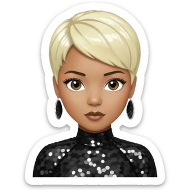LeToya Luckett with short platinum blonde hair, black sequin outfit sticker