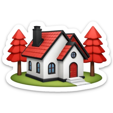 Dom z czarnym dachem i biała elewacja ze wstawkami z czerwonej cegły.Na drugim planie las. sticker