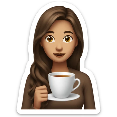a woman with long brown hair and a cup of tea sticker