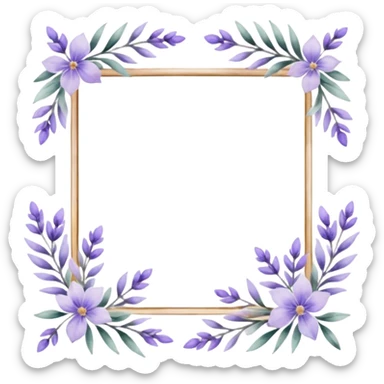 The art style is clean line art with delicate watercolor textures, pastel colors, and a dominant palette of lavender, soft lilac, and muted purple.  Delicate frame to border text sticker