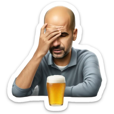 Pep Guardiola crying into his beer sticker