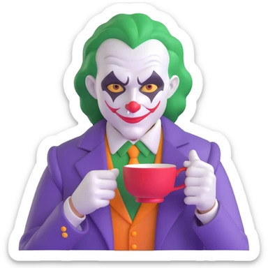 joker holding tea cup sticker