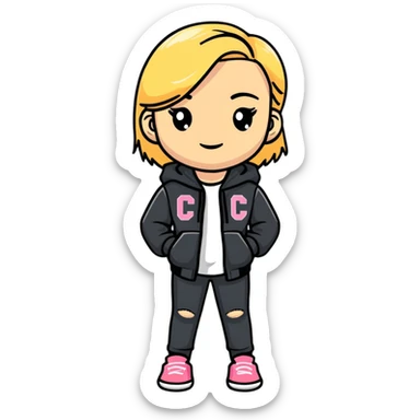 Full body white teenage girl with blonde hair, choni style with urban clothes sticker
