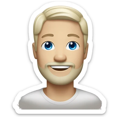 my face as an apple memoji, white, blonde, goatie beard, smiling, blue eyes, blinking with the right eye sticker