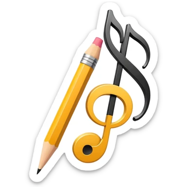 Minimalistic flat vector icon, iOS style, thin black contour on white background. Musical note with a pencil crossing it. Clean, no text, no shadows sticker