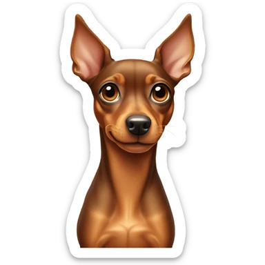 Fully tan miniature pinscher with thick neck with a white stripe in the center, and extending long ears to the sides and a long nose  sticker