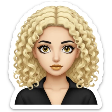 Pale Saudi beauty, pretty baddie, black eyeliner, split dye leftside blonde rightside black curly hair sticker