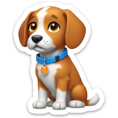 cute dog with simple blue collar with orange pendant from half side perspective sticker