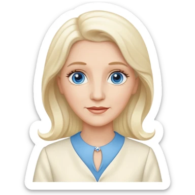 Patty Andrews from the Andrews Sisters with long platinum blonde hair, blue eyes, ivory outfit sticker