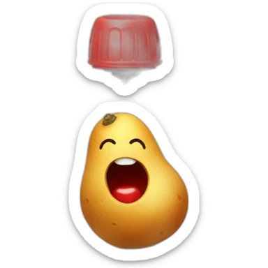 une patate avec des bras et de jambe qui tien une fourchette dans une main et une bouteille de ketchup dans l'autre sticker