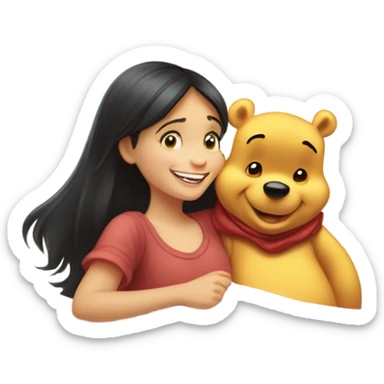 Winnie the Pooh saying goodnight to pretty brunette girl sticker